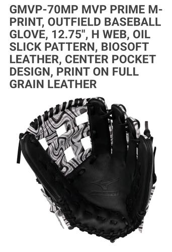 Brand New Mizuno MVP Prime "M" Print Right hand Throw Baseball Glove 12.75" (New)