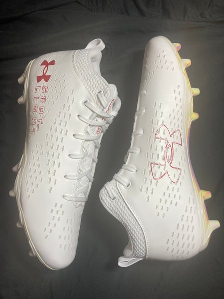 Free Shipping! UA White Team Spotlight Select 2.0 Mid Top Molded Cleats (New)