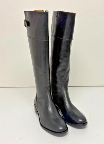 Saks Fifth Avenue 17.5" Tall Black Leather Side-Zip Riding Boots US Womens 9 NEW