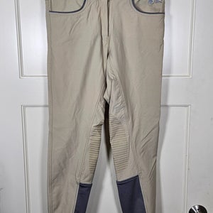 OEQ Oak Equestrian Riding Pants Women's Size 28 Tan Fitted Tight Silicone Grip