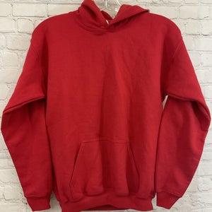 Large Heavy Blend Fabric Red Pullover Hoodie Unified Front Pocket Stretch Cuffs