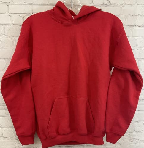 Large Heavy Blend Fabric Red Pullover Hoodie Unified Front Pocket Stretch Cuffs