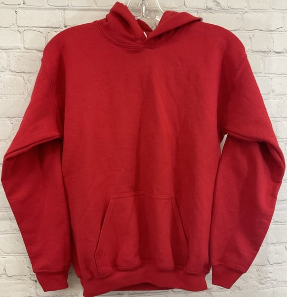 Large Heavy Blend Fabric Red Pullover Hoodie Unified Front Pocket Stretch Cuffs