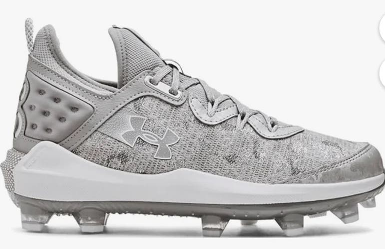 Gray Men's Size M 12.0 (W 13.0) Under Armour Harper 8 Molded Cleats (New)