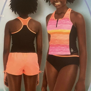 Gerry Girls Yout Medihum 10/12 Pink Tankini Shorts 3 Piece Swimsuit Set UPF 30+