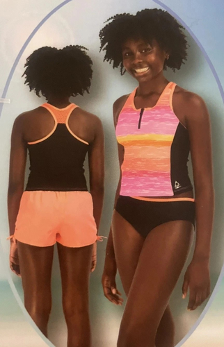 Gerry Girls Yout Medihum 10/12 Pink Tankini Shorts 3 Piece Swimsuit Set UPF 30+