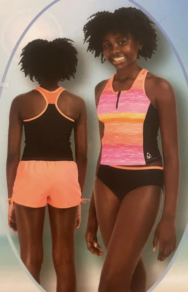 Gerry Girls Yout Medihum 10/12 Pink Tankini Shorts 3 Piece Swimsuit Set UPF 30+