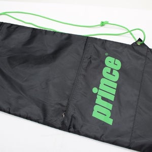 PRINCE SINGLE PADDED TENNIS RACQUET DRAWSTRING BAG/COVER. BLACK/GREEN
