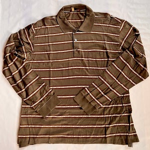 BALLY Brown cotton Long sleeves all over logo stripes Polos Shirt pocket men XL