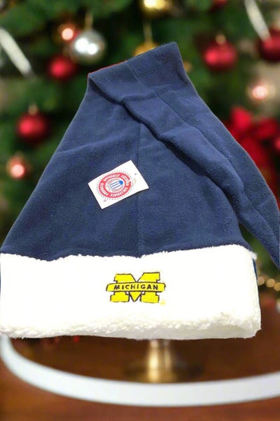 University of Michigan Vintage Late '90s NCAA Fleece NOS Santa Hat w/Bell (New)
