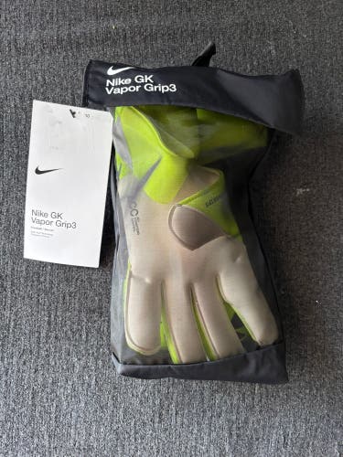 Nike Vapor Grip3 ACC Volt Green Soccer Goalie Gloves Size 10