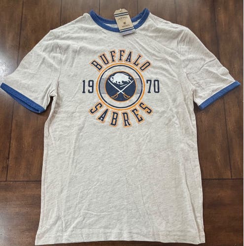 Buffalo Sabres Old School Look NHL Hockey Ringer T-Shirt Men's Size S Ivory NWT