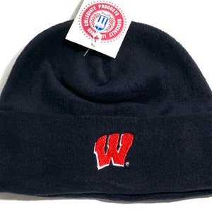 Wisconsin Badgers Vintage Late '90s NCAA Cuffed Black NOS Fleece Hat (New)