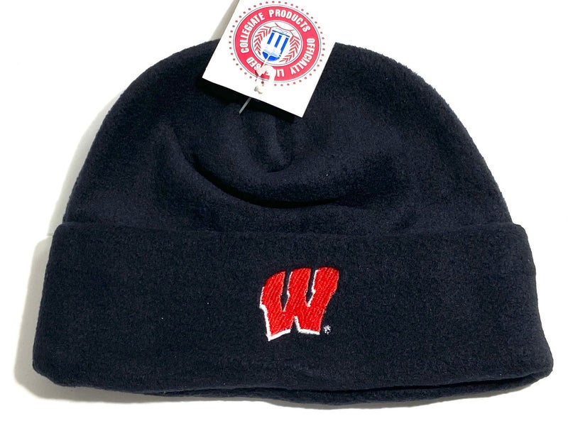 Wisconsin Badgers Vintage Late '90s NCAA Cuffed Black NOS Fleece Hat (New)