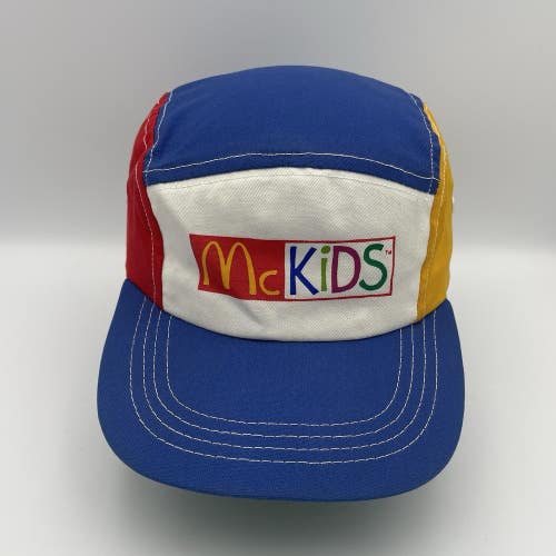 Vintage McDonalds McKIDS 4 Panel Multi Color Block Stretch Hat Cap 1987 Sz M/L?