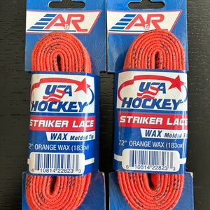 Two Pairs Wax Orange Hockey Laces, 72” New