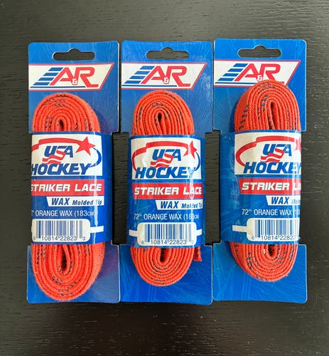 Three Pairs Wax Orange Laces, 72” New