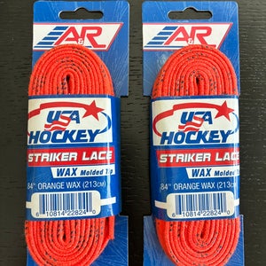 Two Pairs Wax Orange Hockey Laces, 84” New
