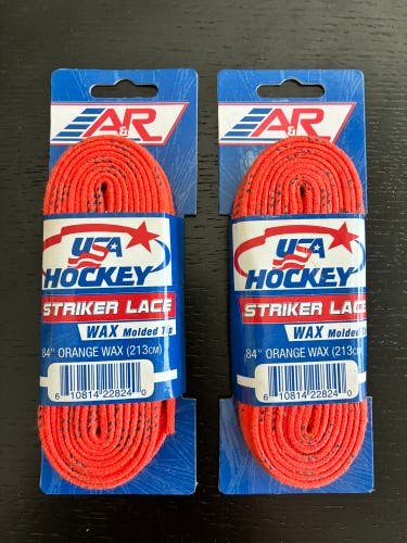 Two Pairs Wax Orange Hockey Laces, 84” New