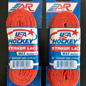 Two Pairs Wax Orange Hockey Laces, 96” New