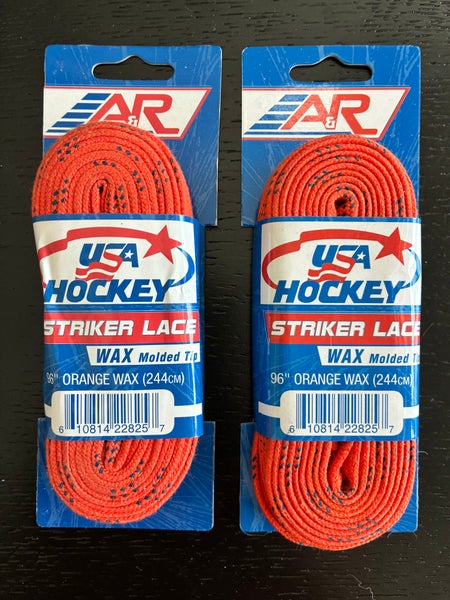 Two Pairs Wax Orange Hockey Laces, 96” New