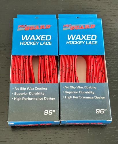Two Pairs Wax Orange Hockey Laces, 96” New