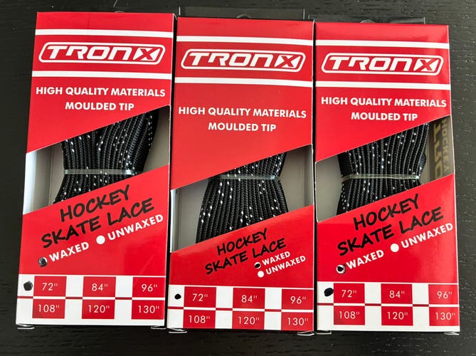 Three Pairs Wax Black Laces, 72” New