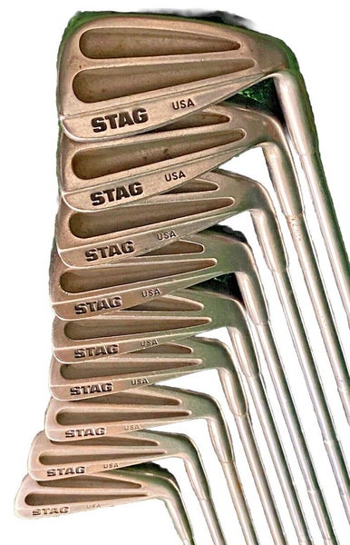 Stag Golf Set 2-PW USA Irons & Persimmon 1w,3w,4w Men's RH Stiff Steel With HC's