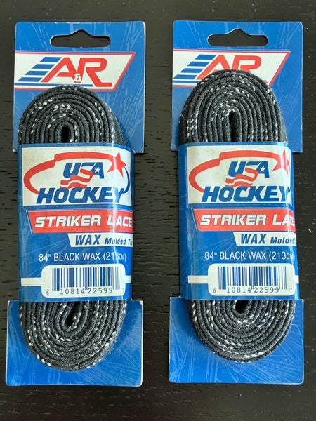 Two Pairs Wax Black Hockey Laces, 84” New