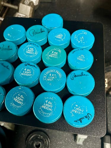 17 Blue Youth Hockey Pucks (4oz pucks)