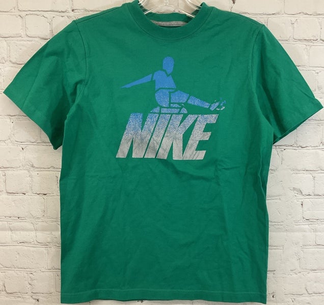Nike Logo Youth Size Medium Green Tee Shirt Active Printed Gradient Soccer Decal
