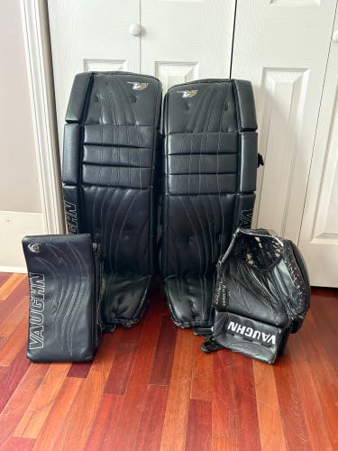 35" All Black Vaughn Velocity V7 Goalie Pads V4 Blocker V3 Trapper Full Set Pro Goalie