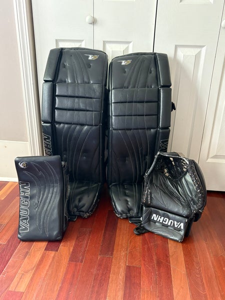 35" All Black Vaughn Velocity V7 Goalie Pads V4 Blocker V3 Trapper Full Set Pro Goalie