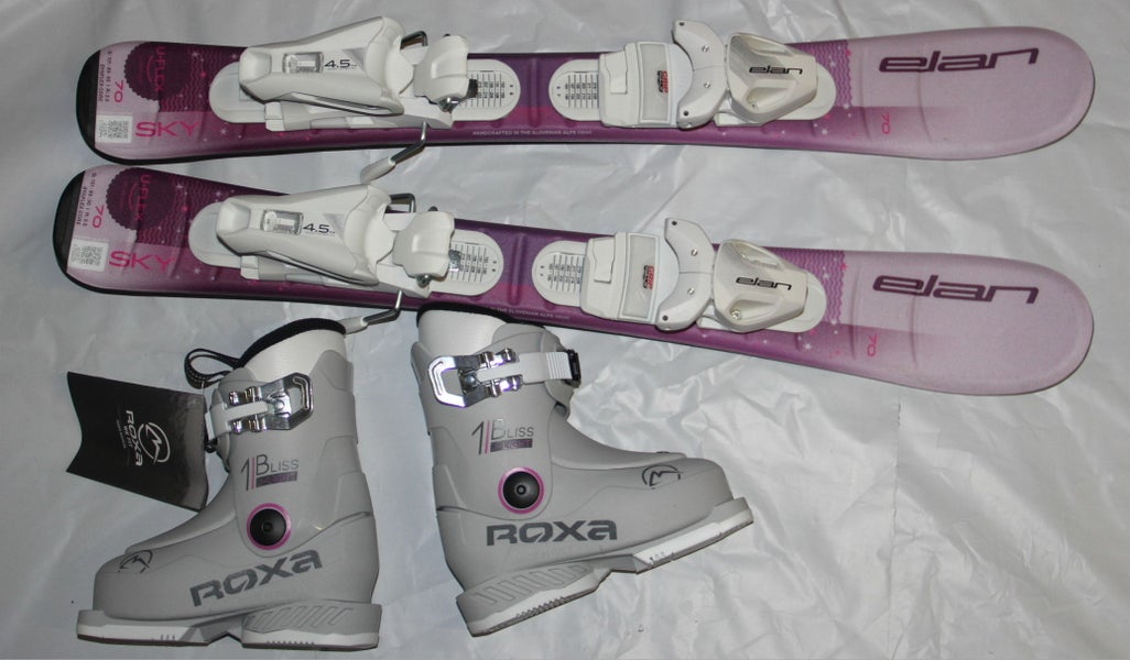 70 cm NEW 2026 ELAN SKY kids skis EL 4.5 size adjustable Bindings and 15.5 Mondo size boots ROXA