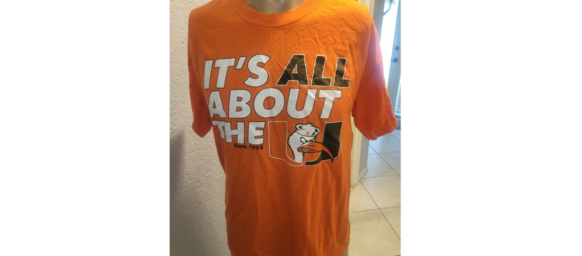 Miami Hurricanes It's All About the U Football T-Shirt Orange Moss SGA Men’s L