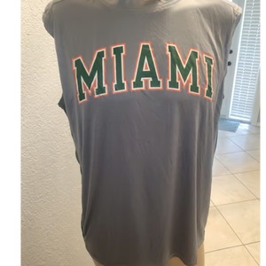 NCAA Miami Hurricanes Dry Fit Gray Adults Sleeveless T Shirt - Size L