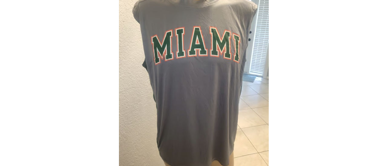NCAA Miami Hurricanes Dry Fit Gray Adults Sleeveless T Shirt - Size L