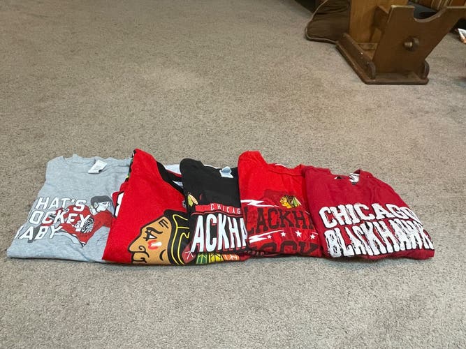 Chicago Blackhawks Youth Shirt & Jersey Lot – 5 Pieces – Sizes S to XL – NHL Hockey Fan Apparel