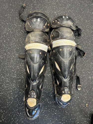 Used Under Armour SHIN GUARDS Catchers Leg Guards Black Adult 11849-S000030559