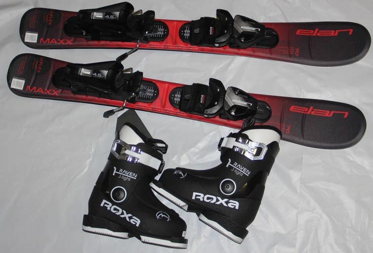 NEW Elan Maxx Kids Skis 70cm Uflex Adjustable 4.5 GW Bindings +14.5 Mondo boot