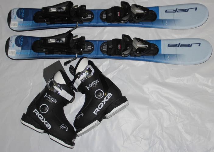 NEW Elan Maxx  Kids Skis 70cm blue Adjustable 4.5 GW Bindings + 15.5 Mondo boots