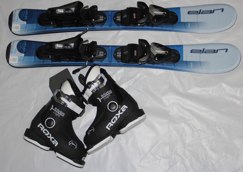 NEW Elan Maxx Kids Skis 70cm blue Adjustable 4.5 GW Bindings + 15.5 Mondo boots