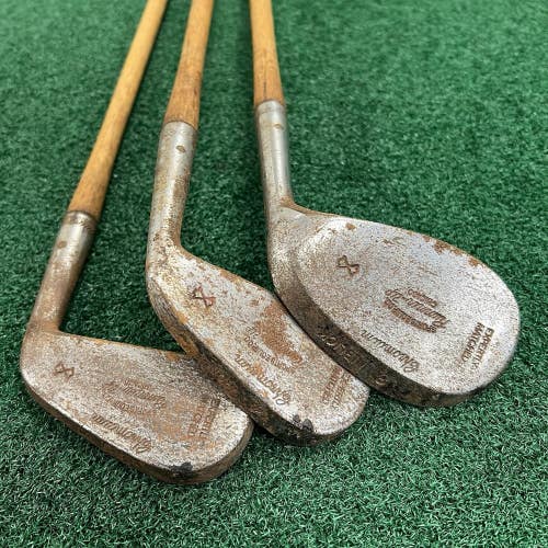 Antique Hickory Wood Shaft Golf Irons/Niblick Chromium Runner Up MRH (3 Clubs)
