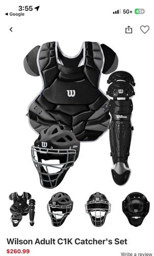 Wilson C1K WTA4602 Intermediate Baseball Catchers Gear Set! Used for Fastpitch or baseball! WTA4602