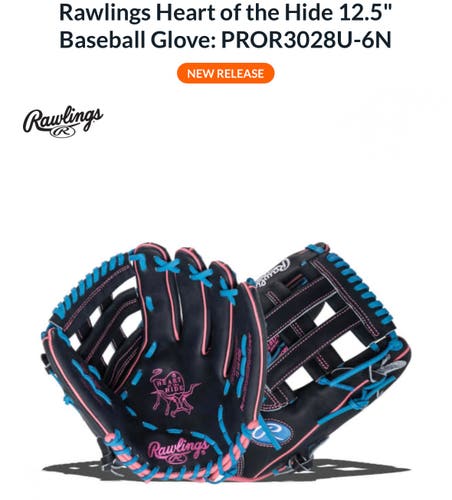 New Rawlings Left Hand Throw Outfield Heart of the Hide Baseball Glove 12.5"