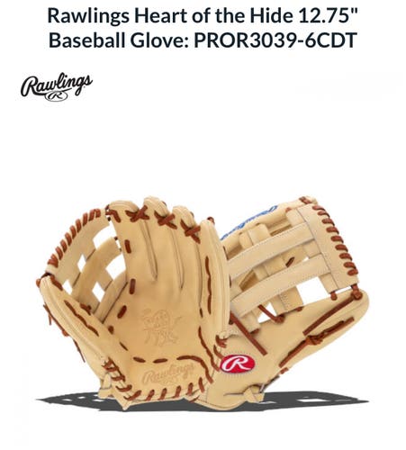 Brand New Rawlings Right Hand Throw Outfield Heart of the Hide Baseball Glove 12.75"