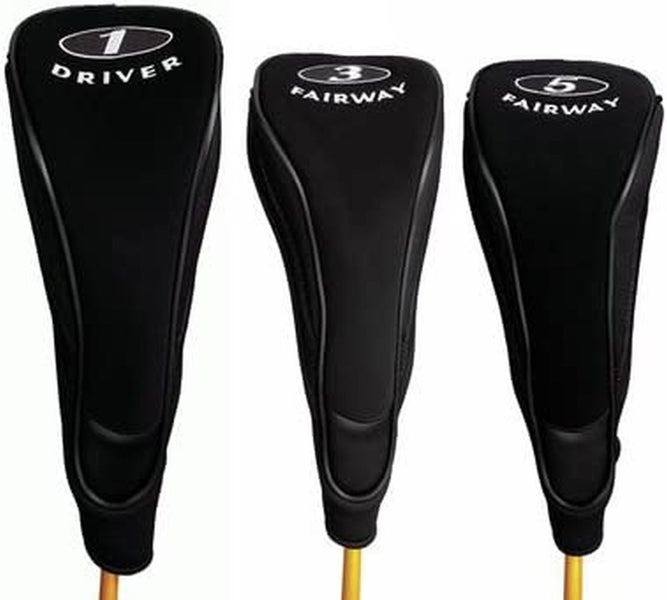 On Course Magna Golf Club Headcovers (Black, 3 pack) NEW