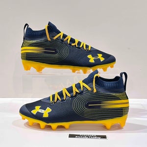 Size 10.5 Under Armour Spotlight MC Football Cleats Navy Blue Gold 3021418-402