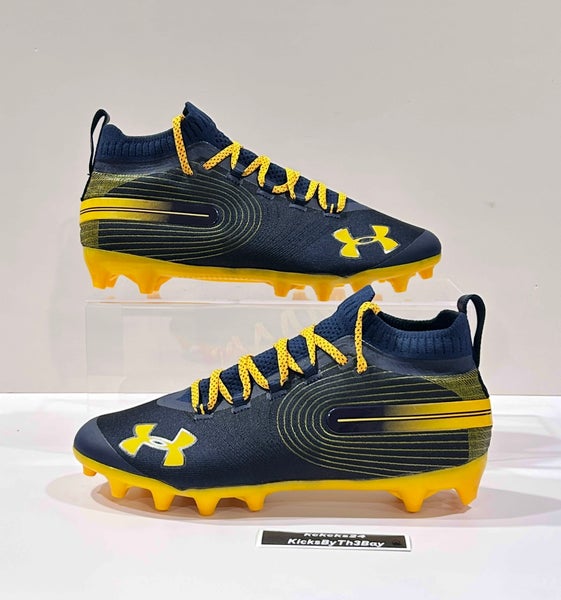 Size 10.5 Under Armour Spotlight MC Football Cleats Navy Blue Gold 3021418-402