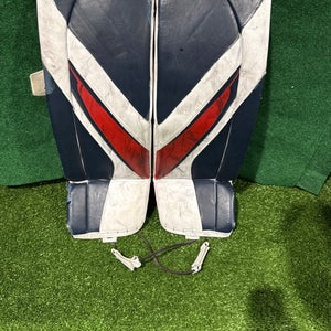 Blue Red & White Bauer Vapor X5 Pro Goalie Leg Pads (Used) | Intermediate Medium (31+)